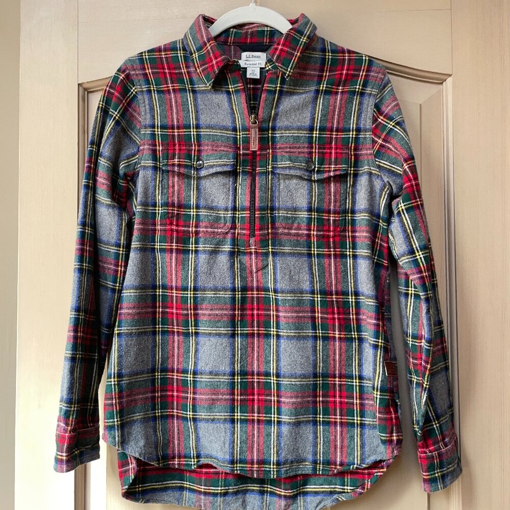 NWOT LL Bean Scotch Plaid Flannel Shirt, Quarter-Zip